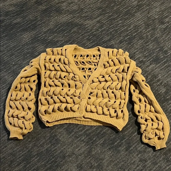 Chunky Knit Openwork Sweater - Tan - Picture 1 of 4